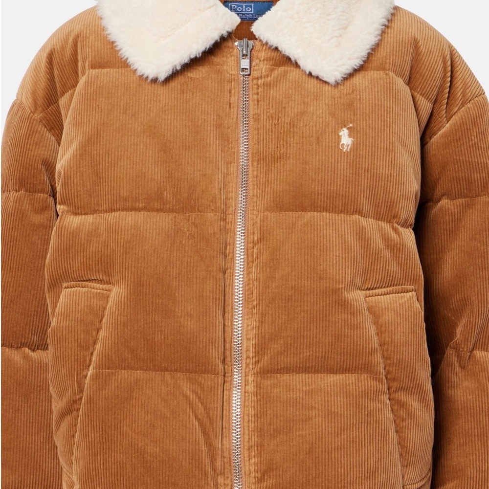 Polo by Ralph Lauren Tan Corduroy Puffer with Shearling Collar